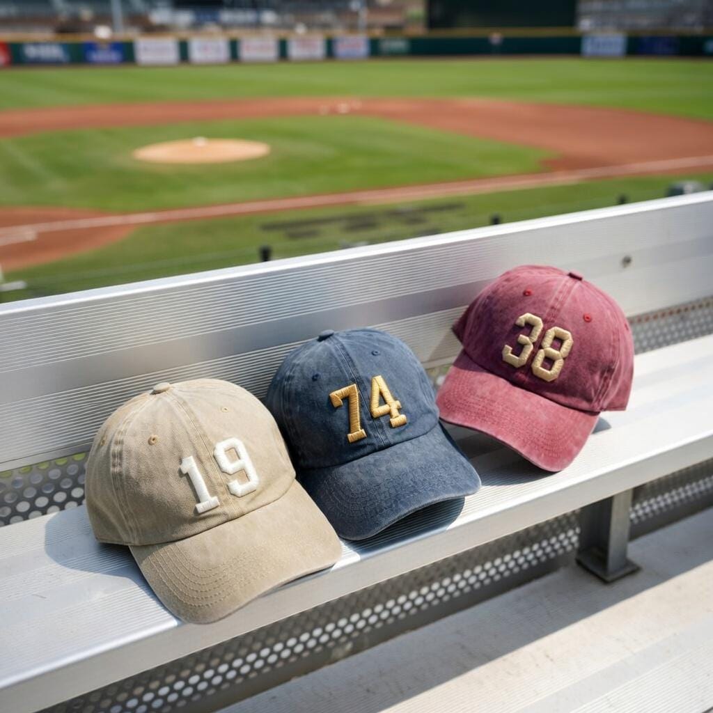 Custom Number Embroidered Baseball Cap - Retro Varsity Athletic Jersey Number Cotton Dad Hat