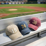 Custom Number Embroidered Baseball Cap - Retro Varsity Athletic Jersey Number Cotton Dad Hat