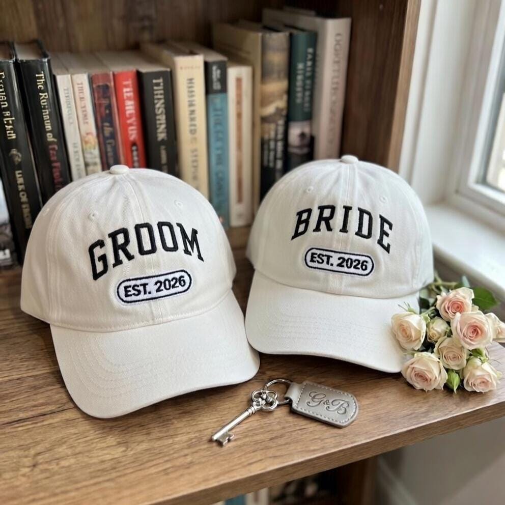 Custom Bride and Groom Hats, Est 2026 Baseball Caps, Personalized Wedding Gift for Couple, Honeymoon Essentials, Newlywed Keepsake Hat.