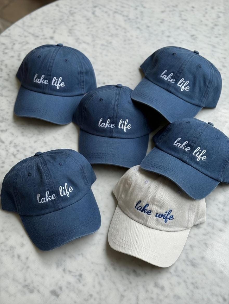 Lake Wife Lake Life Embroidered Hat, Bachelorette Party Bride Tribe Caps, Personalized Boat Trip Gift, Matching Wedding Party Member Hat