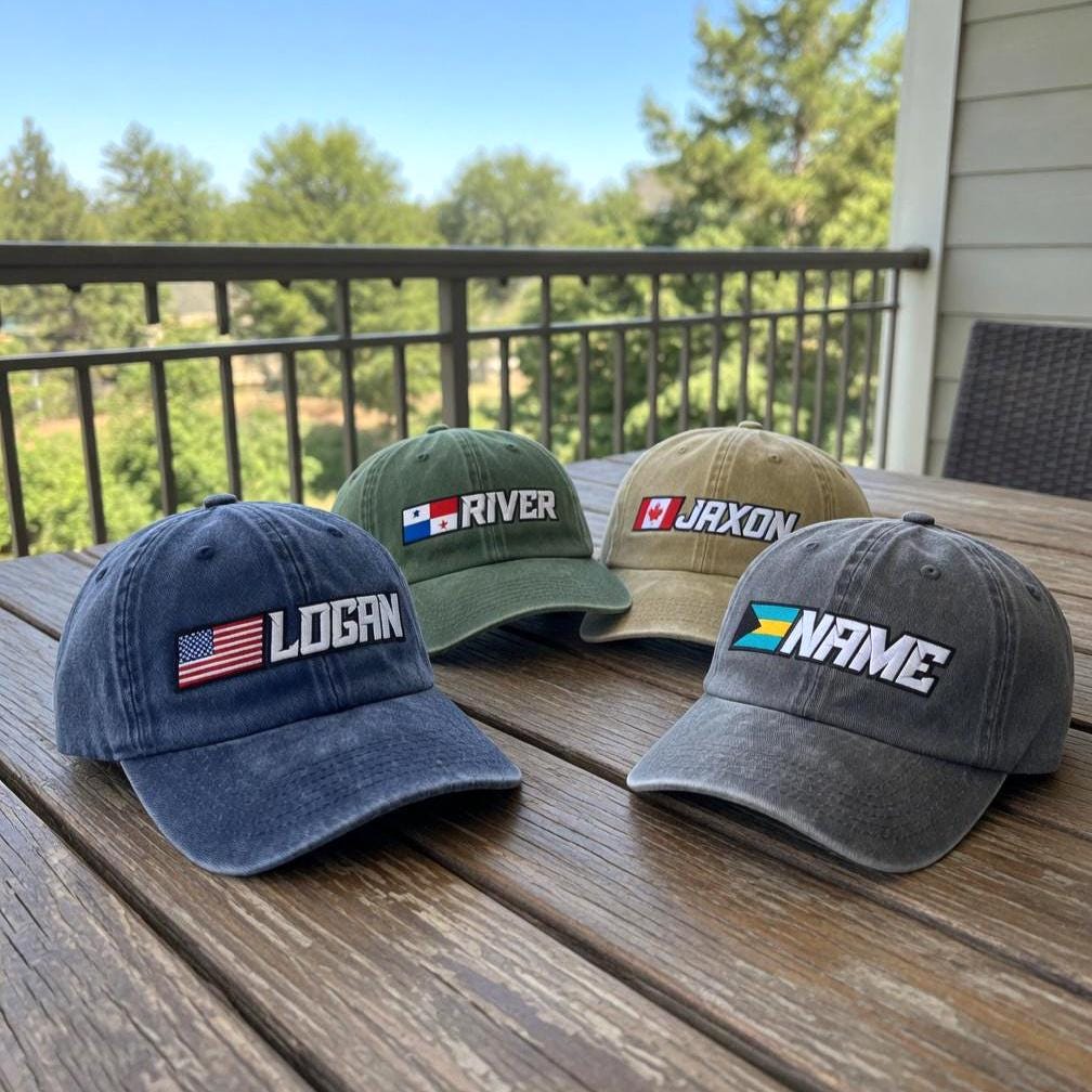 Custom Country Flag and Name Embroidered Baseball Cap - Travel Pride International Heritage Cotton Dad Hat