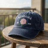 Alabama Camellia Flower Embroidered Hat, Vintage Floral Baseball Cap, Southern Travel Gift
