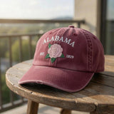 Alabama Camellia Flower Embroidered Hat, Vintage Floral Baseball Cap, Southern Travel Gift