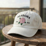 Alabama Camellia Flower Embroidered Hat, Vintage Floral Baseball Cap, Southern Travel Gift