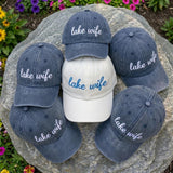 Custom Lake Wife, Personalized Embroidered Lake Life Cap, Washed Blue Dad Hat