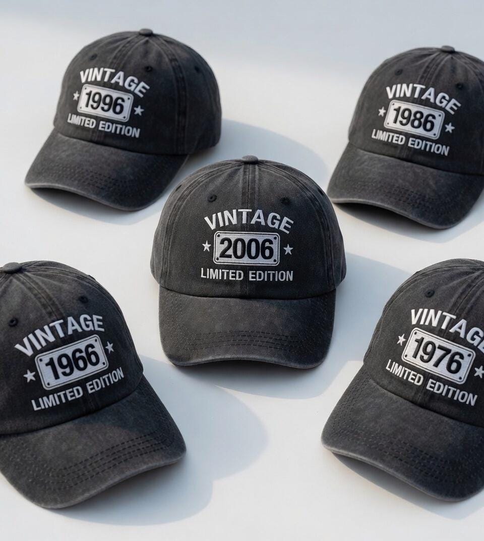 Personalized Birth Year Embroidered Hat, Custom Vintage Birthday Baseball Cap, Milestone Birthday Gift