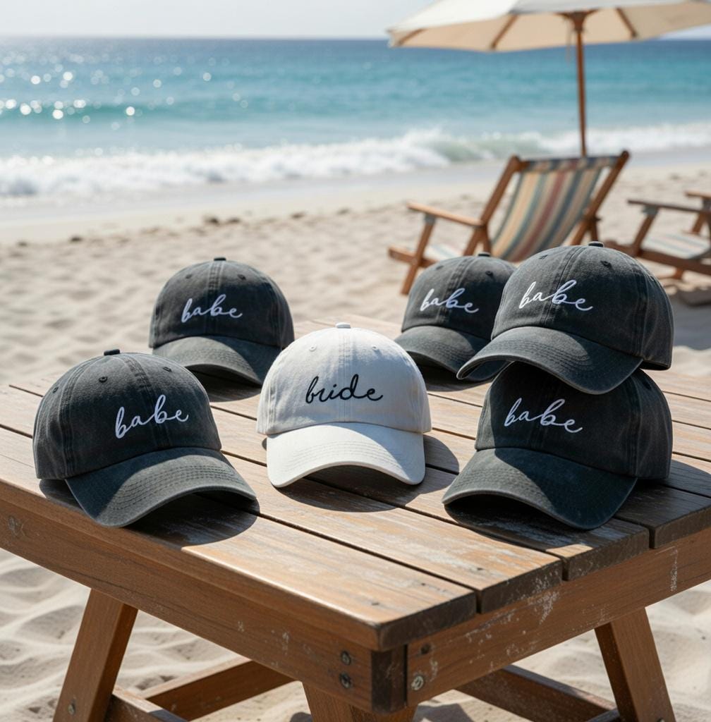 Custom Bride Babe Bachelorette Hat, Vintage Style Beach Weekend Cap