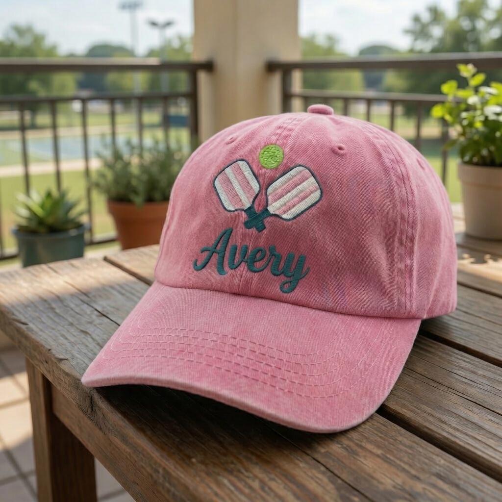 Custom Pickleball Baseball Cap, Personalized Pickleball Hat with Name, Embroidered Pickleball Paddle Gift, Acid Wash Sporty Hat for Women