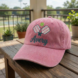 Custom Pickleball Baseball Cap, Personalized Pickleball Hat with Name, Embroidered Pickleball Paddle Gift, Acid Wash Sporty Hat for Women