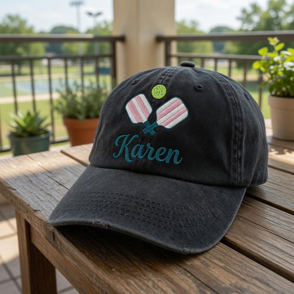 Custom Pickleball Baseball Cap, Personalized Pickleball Hat with Name, Embroidered Pickleball Paddle Gift, Acid Wash Sporty Hat for Women