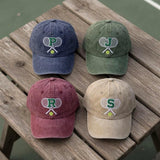 Custom Initial Tennis Hat, Personalized Letter Baseball Cap, Embroidered Tennis Racket Gift, Vintage Washed Dad Hat, Tennis Team Group Gift