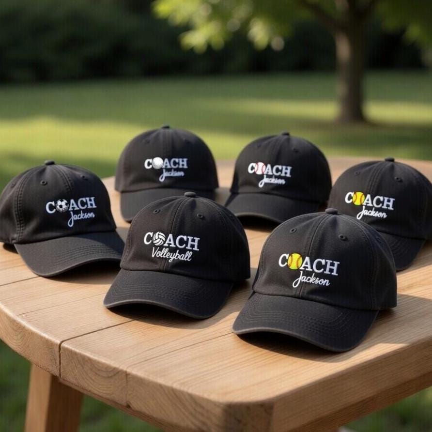 Personalized Coach Name Embroidered Hat, Sports Coaching Cap, Volleyball Golf Baseball Gift, Aesthetic Team Headwear, Unique Mentor Present