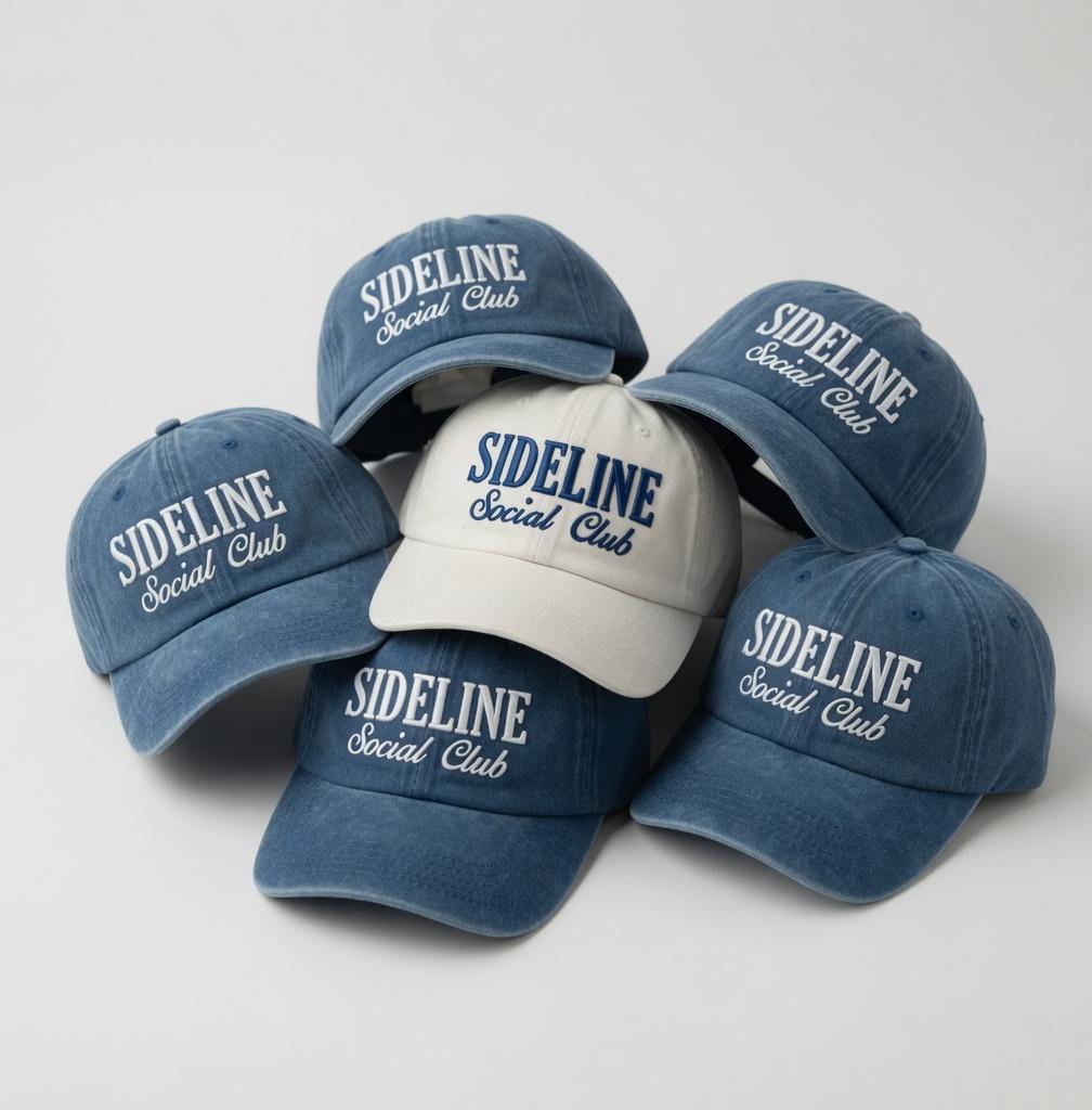 Sideline Social Club Embroidered Hat, Aesthetic Minimalist Embroidery Hat, Sports Fan Gift Cap, Game Day Accessory, Lifestyle Cap, Gift