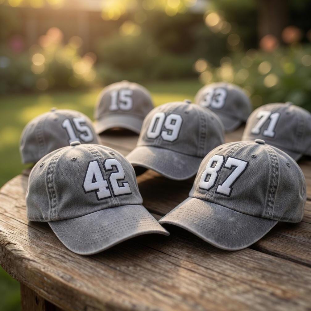 Custom Number Baseball Hat, Personalized Jersey Number Cap, Embroidered Varsity Lucky Number Dad Hat, Vintage Washed Cotton Team Sports Gift