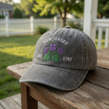 New Jersey Violet Flower Embroidered Hat, Purple Floral Baseball Cap, Garden State Travel Gift
