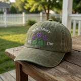 New Jersey Violet Flower Embroidered Hat, Purple Floral Baseball Cap, Garden State Travel Gift