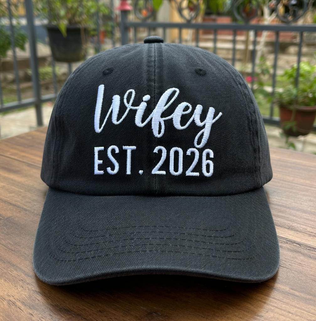 Wifey and Hubby Washed Cotton Caps, Custom Wedding Couple Hats (EST 2026)