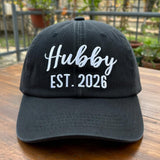 Wifey and Hubby Washed Cotton Caps, Custom Wedding Couple Hats (EST 2026)