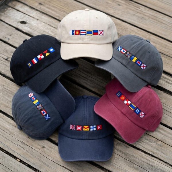 Personalized Nautical Signal Flag Embroidered Hat, Custom Captain Sailing Baseball Cap, Boating Gift