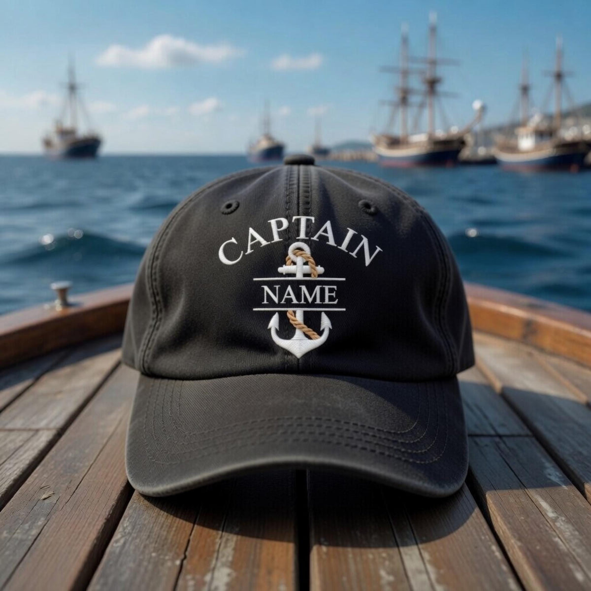 Custom Captain Embroidered Hat – Personalized Nautical Dad Cap, Boat Captain Gift