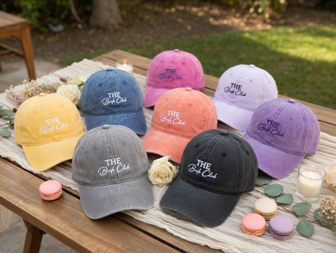 Custom Bride Club Embroidered Baseball Cap - Retro Sorority Style Bachelorette Wedding Cotton Dad Hat