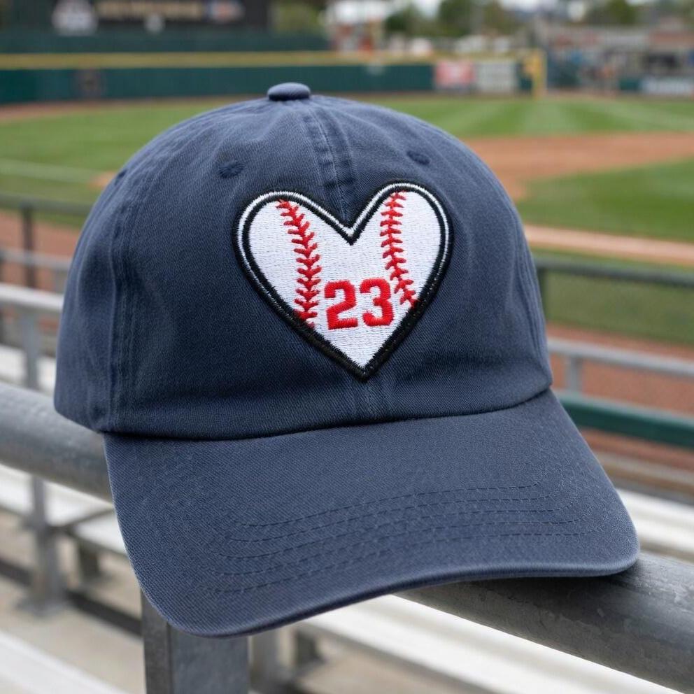 Custom Baseball Heart Hat, Personalized Sports Cap, Embroidered Player Number Team Spirit