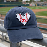 Custom Baseball Heart Hat, Personalized Sports Cap, Embroidered Player Number Team Spirit