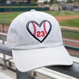 Custom Baseball Heart Hat, Personalized Sports Cap, Embroidered Player Number Team Spirit