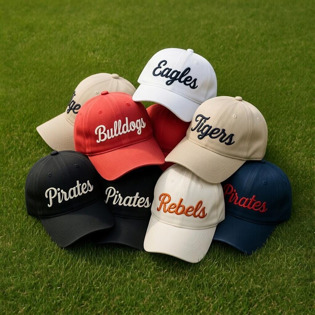 Custom Team Name Embroidered Hat, Personalized School Spirit Cap, Custom Mascot Embroidery Hat, Varsity Style Team Gift, Youth Sports Cap