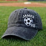 Custom Name Soccer Heart Embroidered Cap, Personalized Number Soccer Heart Cap, Sports Mama Embroidery Hat, Youth Soccer Gift, Gameday Cap
