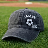Custom Soccer Player Embroidered Hat, Personalized Name Number Football Stitch Cap, Sports Team Gift for Son, Stitched Game Day Headwear