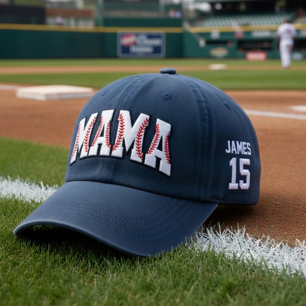 Custom Baseball Mom Hat, Personalized Sports Team Cap, Embroidered Heart Ball Accessory, Custom Name Number Gift for Her, Game Day Headwear