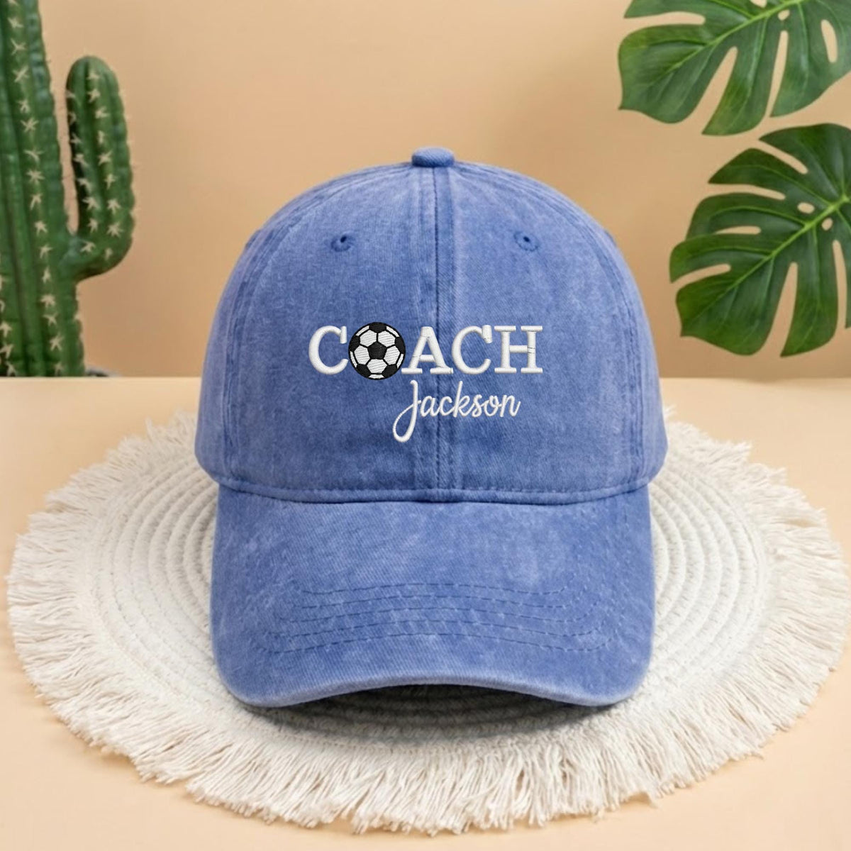 Custom Coach Soccer Embroidered Hat, Personalized Coach Name Cap, Soccer Team Leader Gift, Soccer Ball Embroidery Hat, Gameday Coach Gift