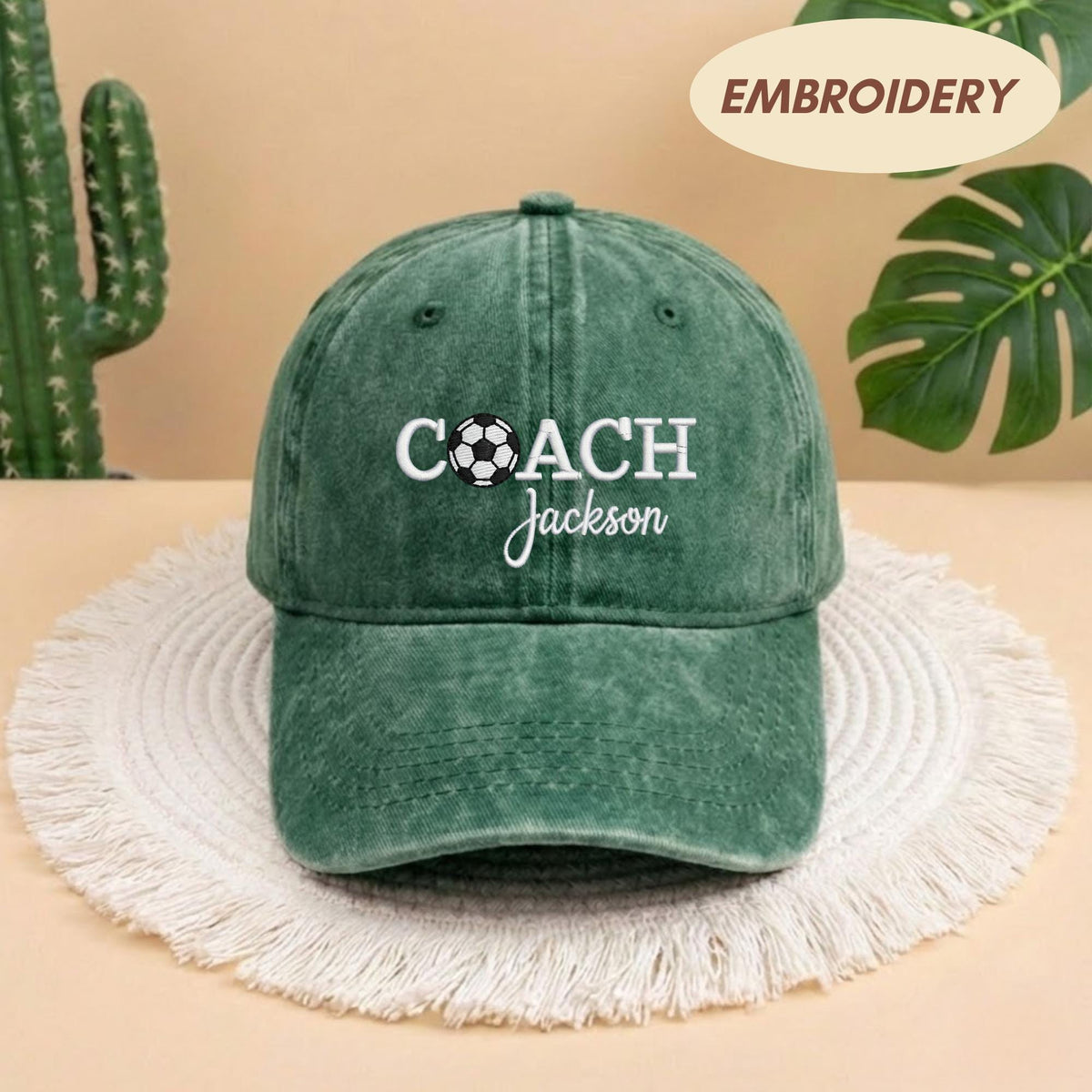 Custom Coach Soccer Embroidered Hat, Personalized Coach Name Cap, Soccer Team Leader Gift, Soccer Ball Embroidery Hat, Gameday Coach Gift