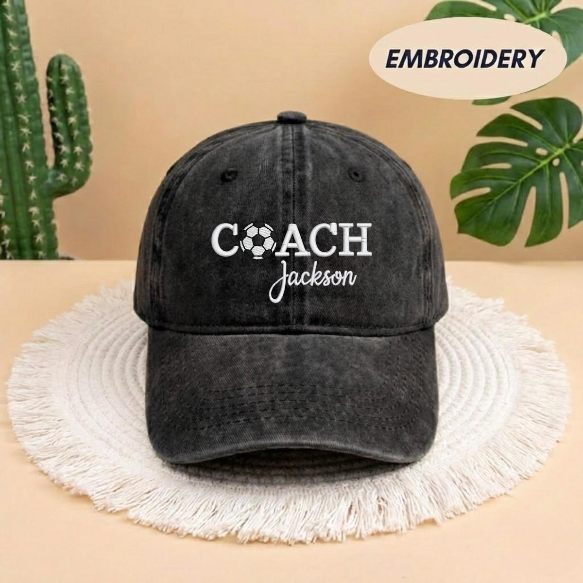 Custom Coach Soccer Embroidered Hat, Personalized Coach Name Cap, Soccer Team Leader Gift, Soccer Ball Embroidery Hat, Gameday Coach Gift