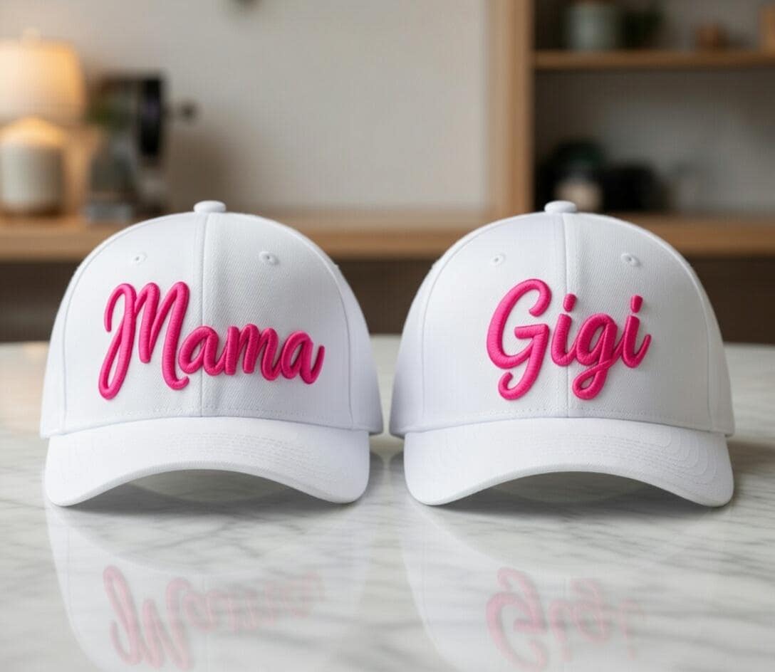 Custom 3D Puff Mama Gigi Hat, Personalized Grandmother Gift, Embroidered Raised Script Cap, Mother Day Cap, Unique Gigi Accessory