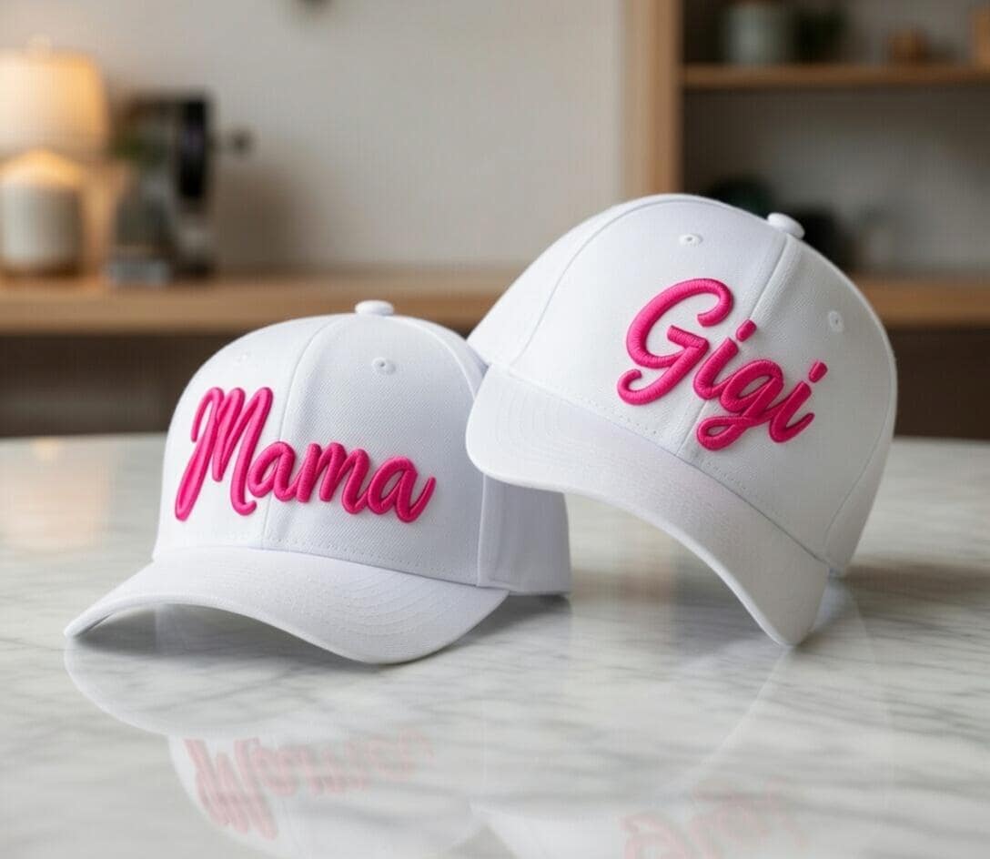 Custom 3D Puff Mama Gigi Hat, Personalized Grandmother Gift, Embroidered Raised Script Cap, Mother Day Cap, Unique Gigi Accessory