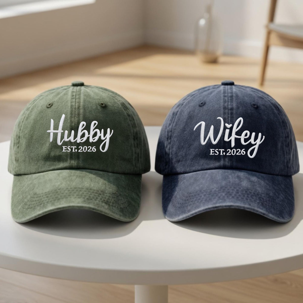 Matching Husband and Wife Embroidered Hats, Wedding Couple Baseball Caps, Anniversary Gift