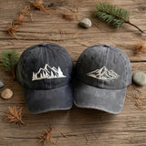 Custom Mountain Hill Embroidered Washed Cap – 100% Cotton Vintage Unisex Nature Hat, Camping Cap