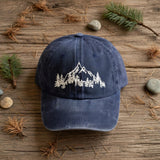 Custom Mountain Hill Embroidered Washed Cap – 100% Cotton Vintage Unisex Nature Hat, Camping Cap