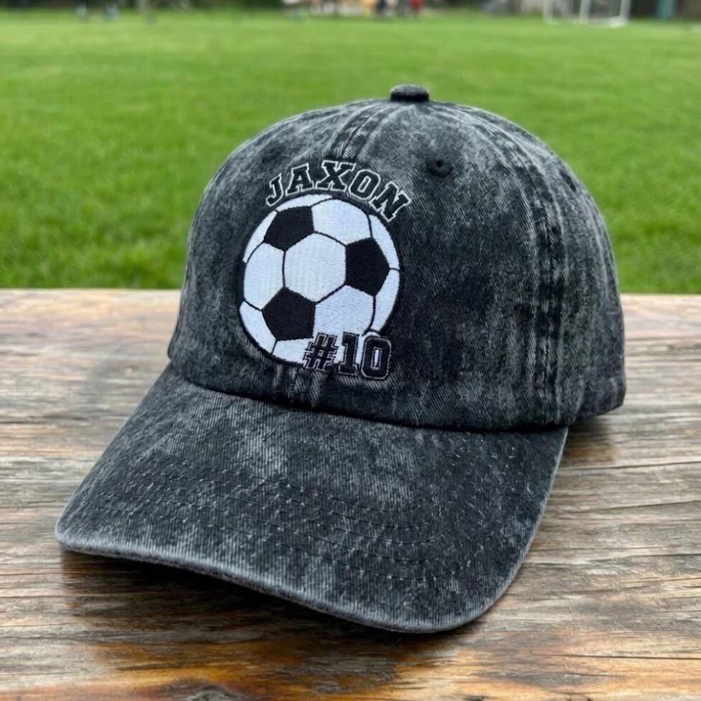 Custom Embroidered Soccer Hat, Personalized Name Number Washed Cotton Cap