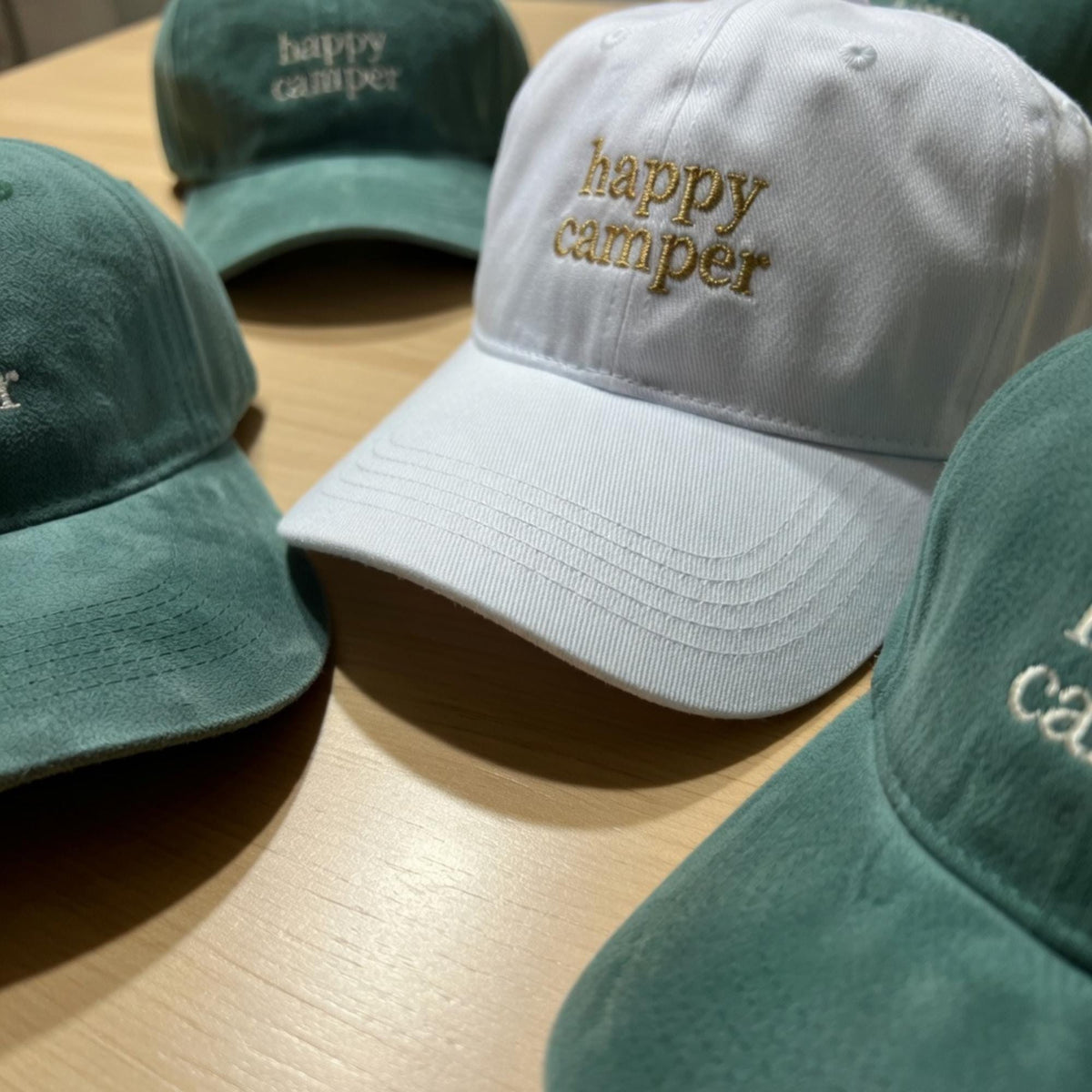 Happy Camper Bachelorette Party Hats, Retro Custom Embroidered Baseball Caps, Outdoorsy Bridal Shower Gifts, Camping Bach Party Favors