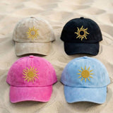 Pastel Sun Embroidered Hat, Minimalist Boho Cotton Baseball Cap, Summer Beach Gift