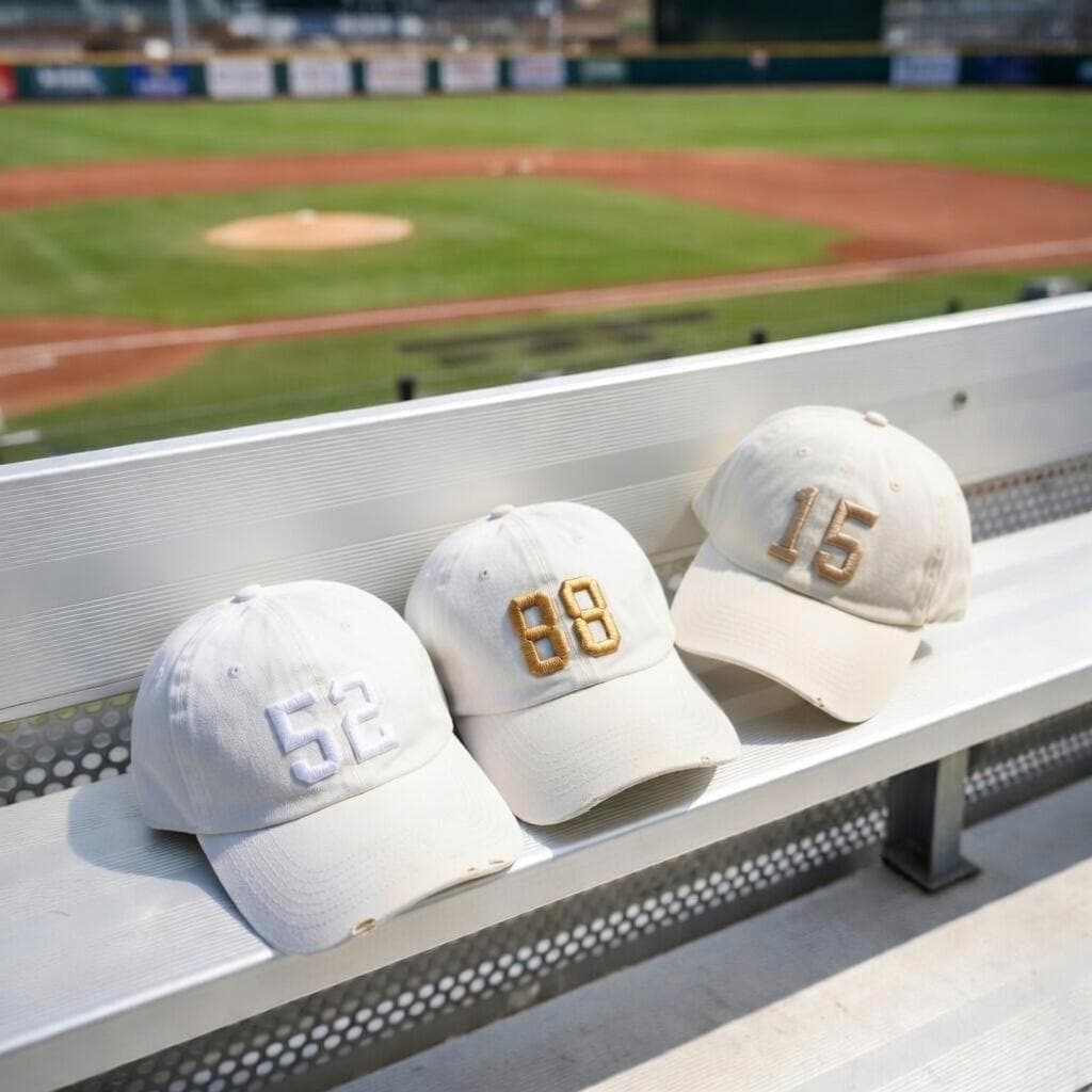 Custom Number Embroidered Baseball Cap - Retro Varsity Athletic Jersey Number Cotton Dad Hat