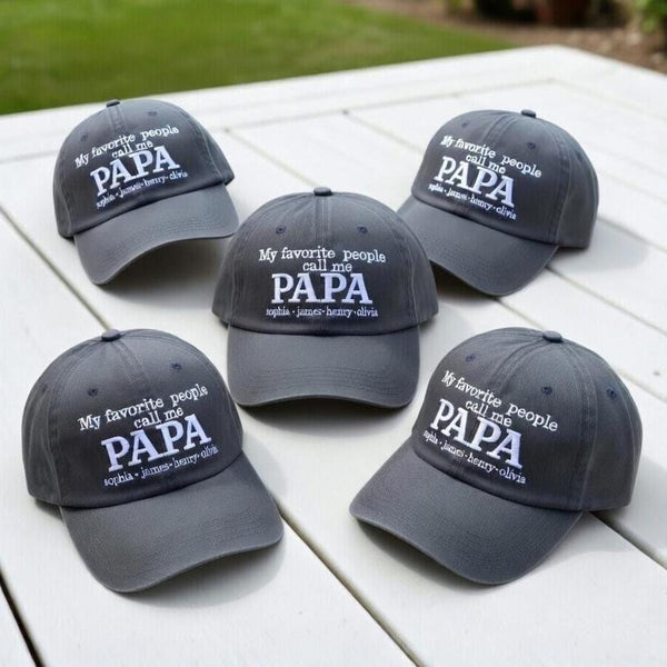 Custom Papa Embroidered Hat, Personalized My Favorite People Call Me Papa Cap, Father's Day Gift for Grandpa, Custom Names Baseball Hat