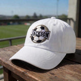 Custom Name Soccer Baseball Cap, Personalized Embroidered Soccer Ball Hat, Custom Youth Soccer Gift, Team Spirit Dad Hat, Personalized Gift