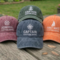 Custom Boat Captain Hat, Personalized Nautical Name Cap, First Mate Admiral Embroidered Hat, Sailing Gift, Vintage Washed Cotton Dad Hat