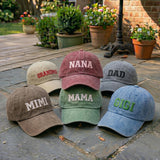 Custom Mama Nana Gigi Mimi Hat, Personalized Grandma Dad Baseball Cap, Mother's Day Gift, Embroidered Family Name Hat, Vintage Washed Cotton