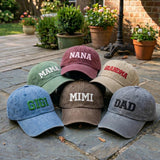 Custom Mama Nana Gigi Mimi Hat, Personalized Grandma Dad Baseball Cap, Mother's Day Gift, Embroidered Family Name Hat, Vintage Washed Cotton