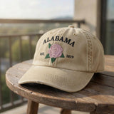 Alabama Camellia Flower Embroidered Hat, Vintage Floral Baseball Cap, Southern Travel Gift